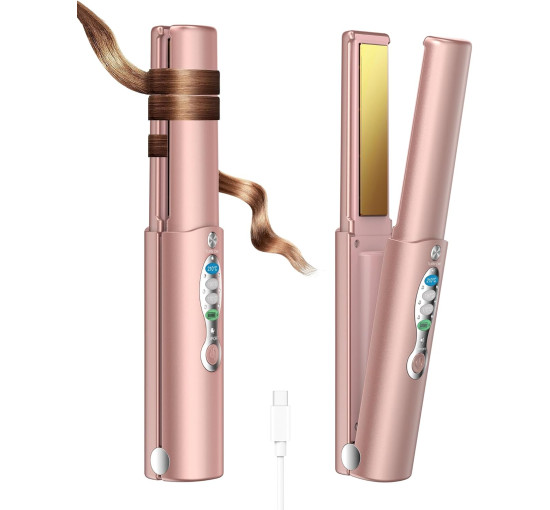 Портативный беспроводной титановый выпрямитель для волос URJD YL-011, работает до 50 минут, USB-C, розовое золото (my-20032)