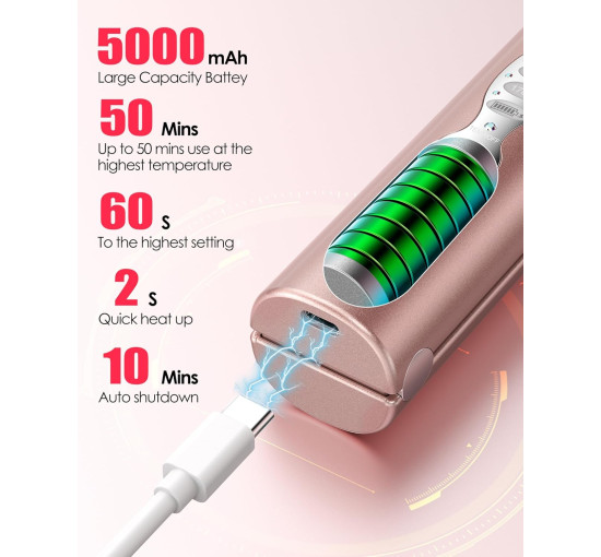 Портативный беспроводной титановый выпрямитель для волос URJD YL-011, работает до 50 минут, USB-C, розовое золото (my-20032)