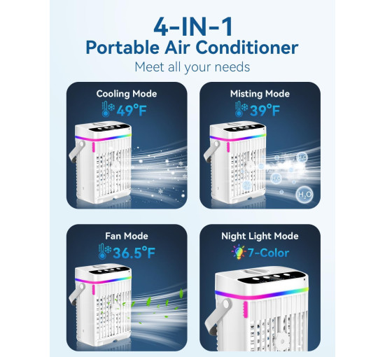 Портативний охолоджувач повітря AJVV TT-13 об'ємом 1250 мл, USB 4 в 1, білий (my-20026)