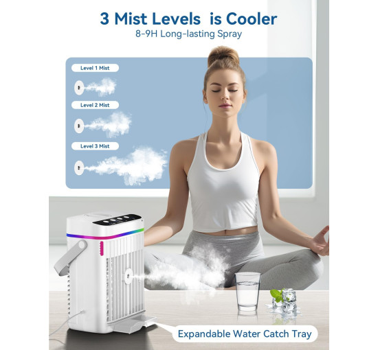 Портативний охолоджувач повітря AJVV TT-13 об'ємом 1250 мл, USB 4 в 1, білий (my-20026)