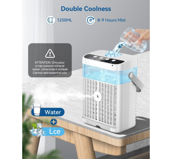 Портативний охолоджувач повітря AJVV TT-13 об'ємом 1250 мл, USB 4 в 1, білий (my-20026)