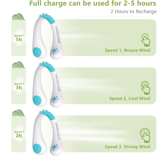 Портативний шийний вентилятор TOAOB, білий (my-20090)