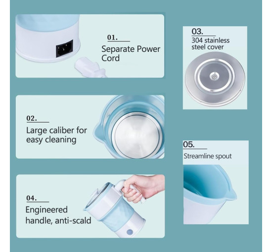 Портативный складной электрический чайник RHD объёмом 0,7 л, 600 Вт, синий (my-20037)