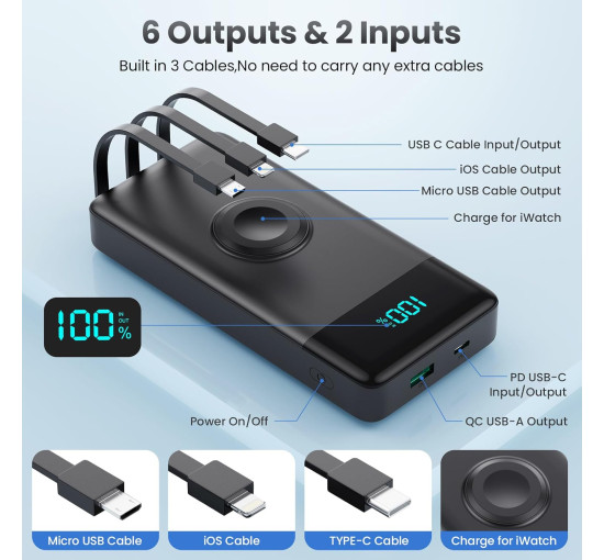 Портативное зарядное устройство Power Bank QTshine HX100N9 10800 мАч, черный (my-20207)