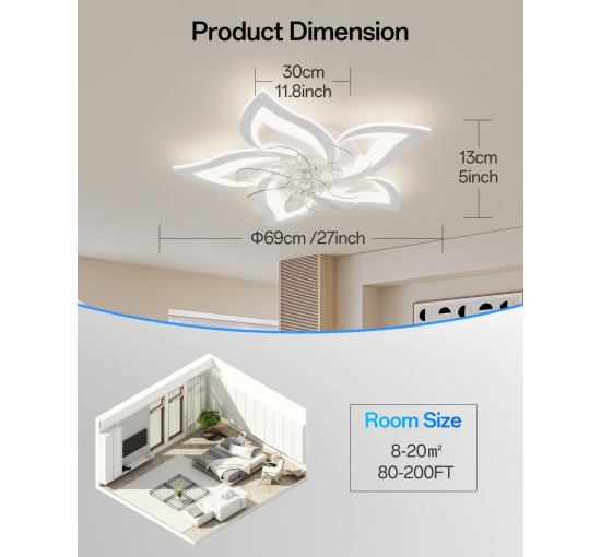 Стельовий вентилятор YUNLONG HLF-002 з підсвічуванням, білий (my-20091)