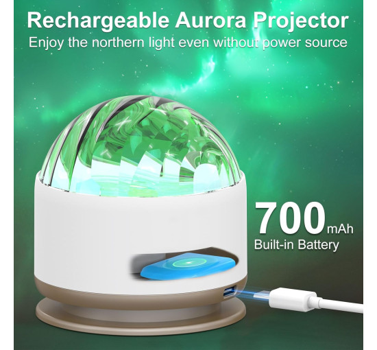 Проектор північного сяйва HUMIIEYE DY-FWD02, нічник на батарейках "Аврора", біле золото (my-20160)