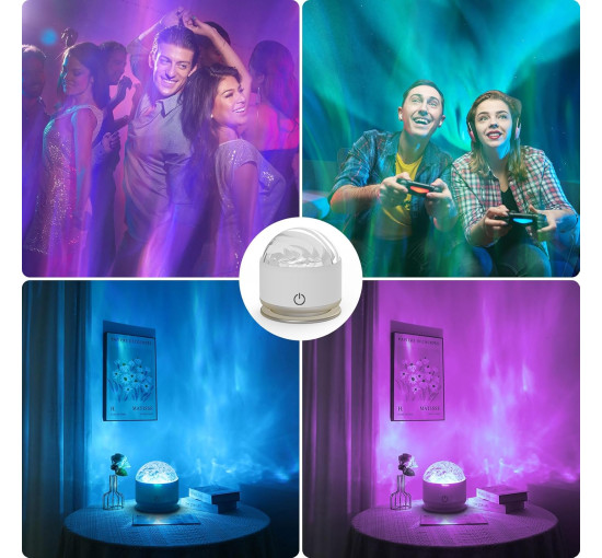 Проектор північного сяйва HUMIIEYE DY-FWD02, нічник на батарейках "Аврора", біле золото (my-20160)