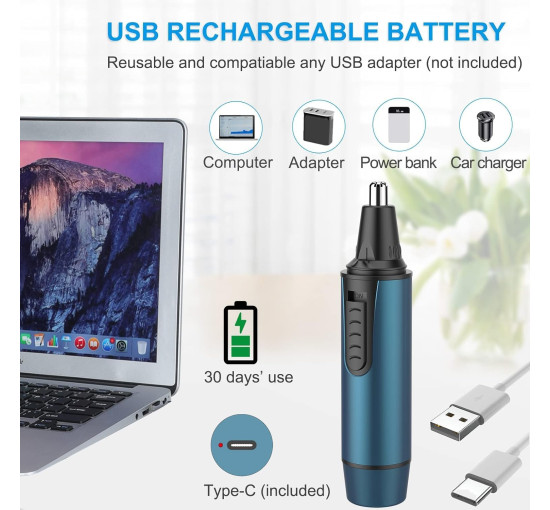 Професійний триммер для носа та вух AREYZIN C330, що перезаряджається через USB, синій (my-20064)