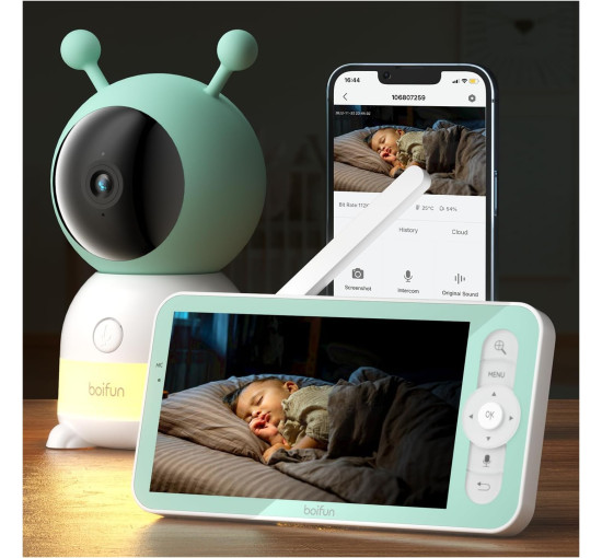 Радіоняня BOIFUN Baby6T 2K WiFi з камерою та аудіо, інтелектуальним датчиком руху та звуку, зелений (my-20056)