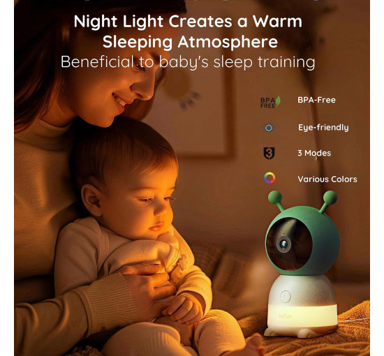Радіоняня BOIFUN Baby6T 2K WiFi з камерою та аудіо, інтелектуальним датчиком руху та звуку, зелений (my-20056)