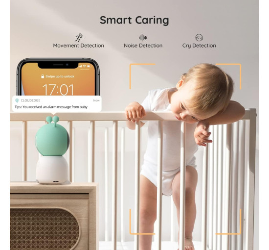 Радіоняня BOIFUN Baby6T 2K WiFi з камерою та аудіо, інтелектуальним датчиком руху та звуку, зелений (my-20056)