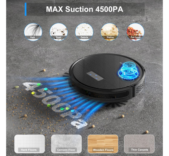 Робот-пилосос Tikom G8000 Pro, потужність всмоктування 4500 Па, чорний (my-20079)