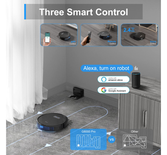 Робот-пилосос Tikom G8000 Pro, потужність всмоктування 4500 Па, чорний (my-20079)
