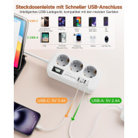 Сетевой удлинитель Meta-Ant 6188-1.5M с USB 3,4 А, 17 Вт, белый (my-20097)