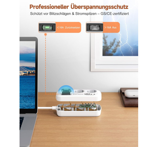 Сетевой удлинитель Meta-Ant 6188-1.5M с USB 3,4 А, 17 Вт, белый (my-20097)