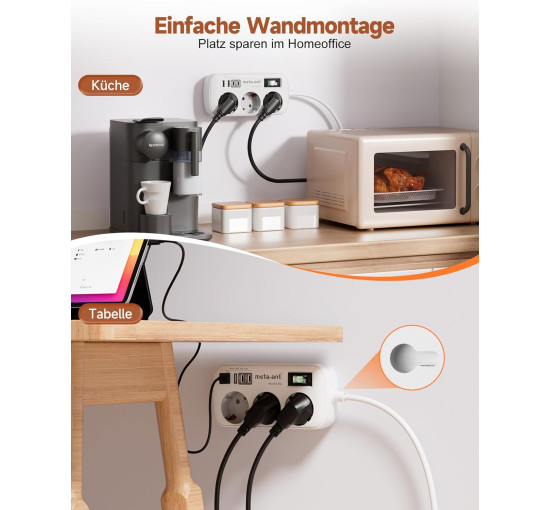 Сетевой удлинитель Meta-Ant 6188-1.5M с USB 3,4 А, 17 Вт, белый (my-20097)