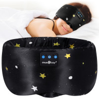 Шелковая Bluetooth-маска для сна MUSICOZY с HD-стереозвуком, регулируемый размер, 100% блокировка света, черный (my-20011)