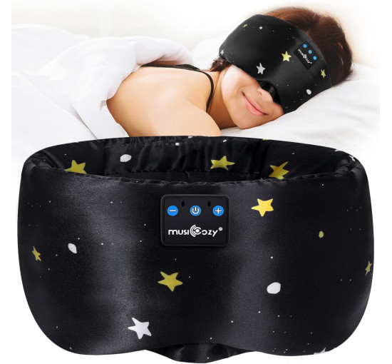 Шелковая Bluetooth-маска для сна MUSICOZY с HD-стереозвуком, регулируемый размер, 100% блокировка света, черный (my-20011)