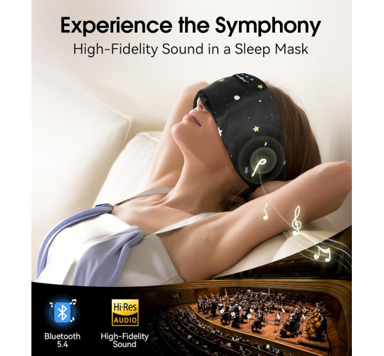 Шелковая Bluetooth-маска для сна MUSICOZY с HD-стереозвуком, регулируемый размер, 100% блокировка света, черный (my-20011)