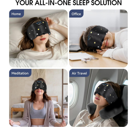 Шелковая Bluetooth-маска для сна MUSICOZY с HD-стереозвуком, регулируемый размер, 100% блокировка света, черный (my-20011)