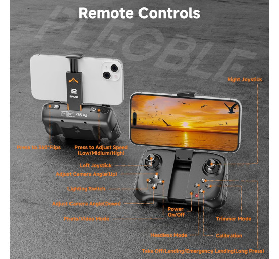 Складной радиоуправляемый дрон PLEGBLE PL-510 с бесколлекторным двигателем FPV, 2 аккумулятора, HD 1080P (my-20049) 