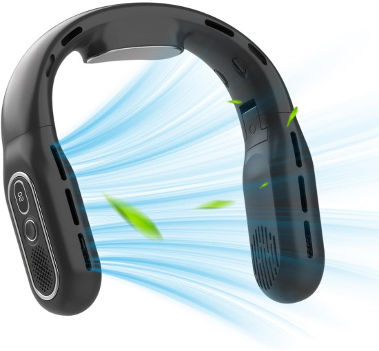 Складаний шийний вентилятор Colexy, 3-швидкісний, із зарядкою від міні-USB та світлодіодним дисплеєм, чорний (my-20022)