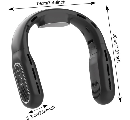 Складаний шийний вентилятор Colexy, 3-швидкісний, із зарядкою від міні-USB та світлодіодним дисплеєм, чорний (my-20022)