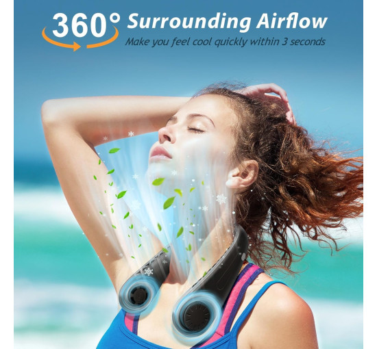 Складаний шийний вентилятор Colexy, 3-швидкісний, із зарядкою від міні-USB та світлодіодним дисплеєм, чорний (my-20022)