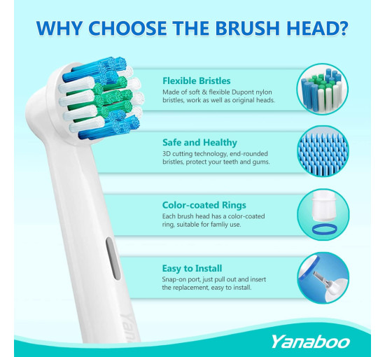 Совместимые насадки Yanaboo SB-17A-Y8 для зубной щетки Oral B, 8шт. белый (my-20130)