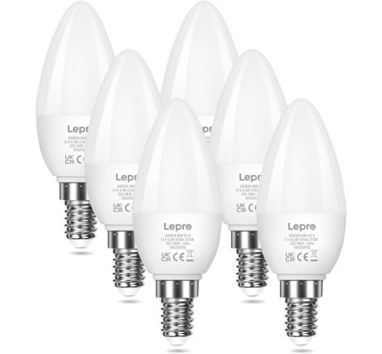 Світлодіодна лампа Lepro E14, 4,2 Вт, тепле біле світло 2700 К, упаковка з 6 шт. (my-20209)