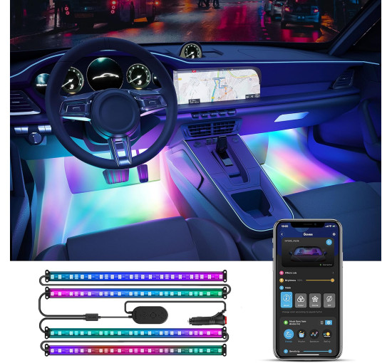 Світлодіодна стрічка Govee H7090 для автомобіля, інтелектуальне RGBIC-підсвічування салону автомобіля, DC 12 В (my-20050)
