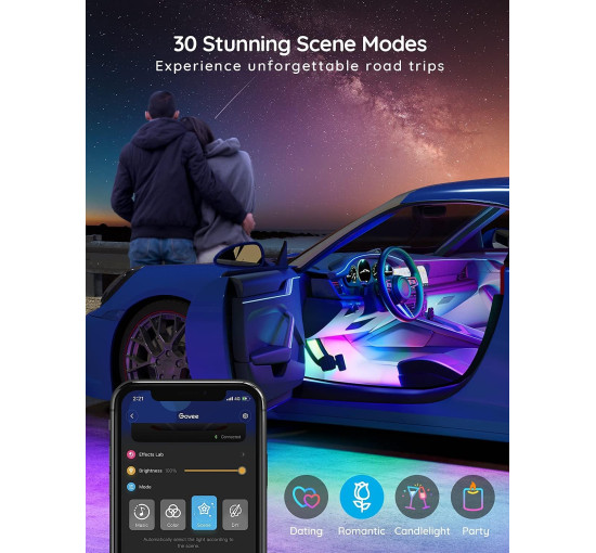 Світлодіодна стрічка Govee H7090 для автомобіля, інтелектуальне RGBIC-підсвічування салону автомобіля, DC 12 В (my-20050)