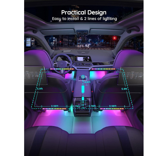 Світлодіодна стрічка Govee H7090 для автомобіля, інтелектуальне RGBIC-підсвічування салону автомобіля, DC 12 В (my-20050)