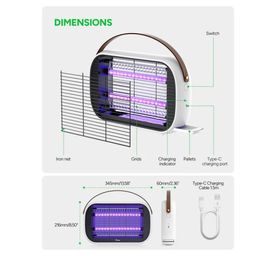 Світлодіодна пастка для знищення комарів Buzbug MA015C для вулиці та приміщень, акумулятор 5200 мА·год (my-20044)