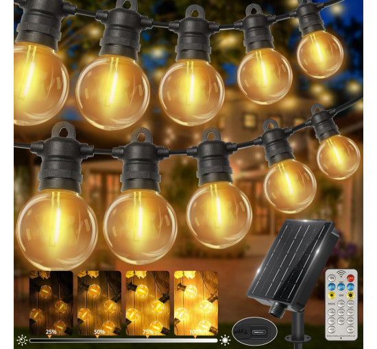Світлодіодні гірлянди Bzavor LP68, 2700 К, на сонячних батареях, вуличні лампочки G40, теплий білий (my-20040)