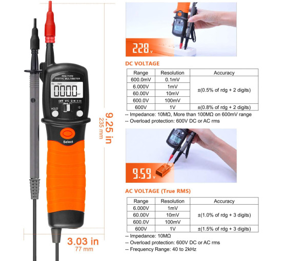Тестер електричної напруги AOPUTTRIVER AP-38B, мультиметр-ручка для перевірки ланцюгів, помаранчевий (my-20030)