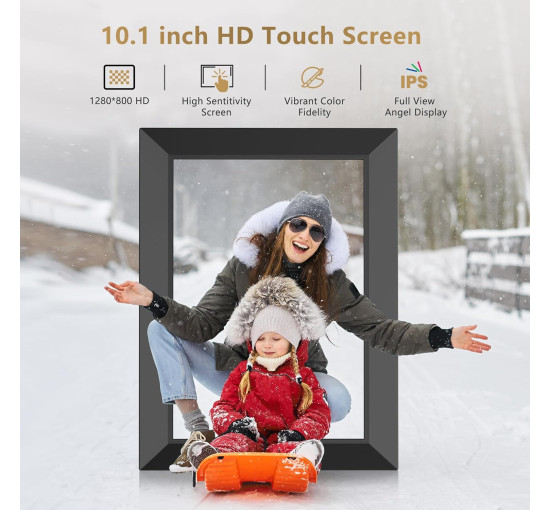 Цифровая фоторамка FANGOR 112K Frameo WiFi, 10,1-дюймовая цифровая фоторамка с сенсорным экраном HD IPS 1280x800, памятью 32 ГБ, черный (my-20060)