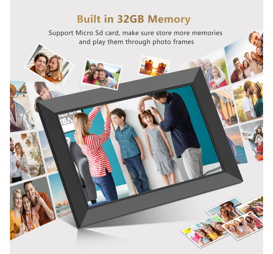 Цифровая фоторамка FANGOR 112K Frameo WiFi, 10,1-дюймовая цифровая фоторамка с сенсорным экраном HD IPS 1280x800, памятью 32 ГБ, черный (my-20060)