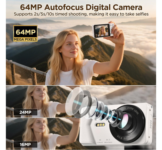 Цифровая камера WEIIBDIE A59 4K UHD, 64-мегапиксельная, белый (my-20129)