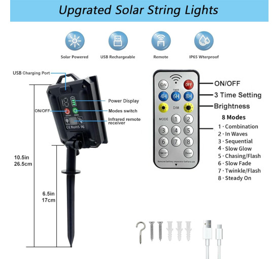 Уличные солнечные гирлянды Litark PL17100 с 20 ударопрочными лампами G40 - 10 м, 100 светодиодов (my-20042)