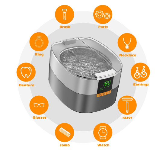 Ультразвуковая машина для чистки ювелирных изделий KECOOLKE SU-777, 750 мл, серебристый (my-20076)