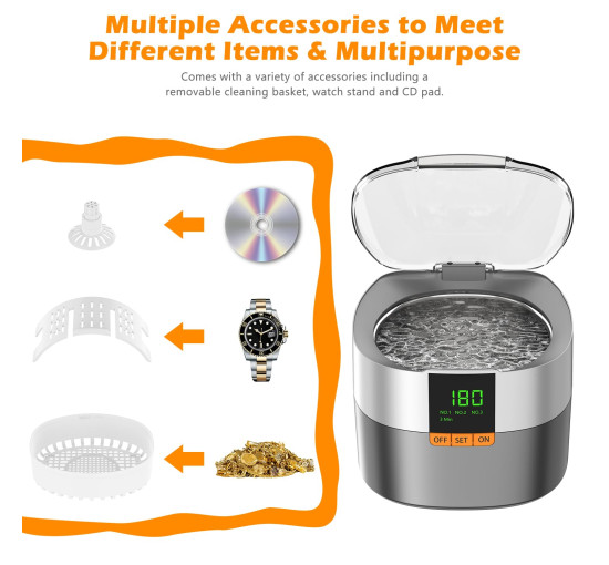 Ультразвуковая машина для чистки ювелирных изделий KECOOLKE SU-777, 750 мл, серебристый (my-20076)