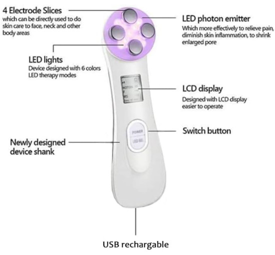 Ультразвуковой косметологический аппарат Moonssy MY0986,  для лица против морщин 5-в-1, белый (my-20013)