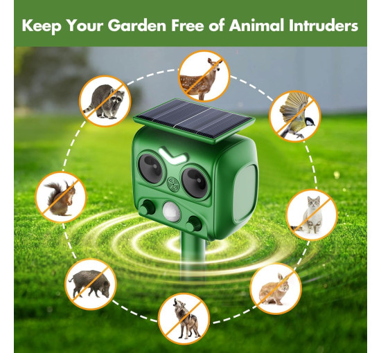 Ультразвуковой отпугиватель домашних животных LEMENG R806 на солнечной батарее, зелный (my-20185)