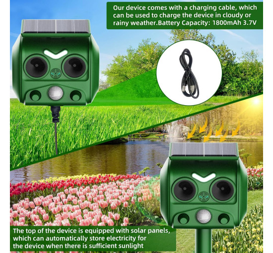 Ультразвуковой отпугиватель домашних животных LEMENG R806 на солнечной батарее, зелный (my-20185)