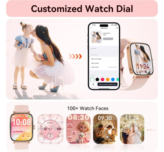 Умные часы Tensky IDW28 1,85-дюймовый HD-дисплей, розовый (my-20169)