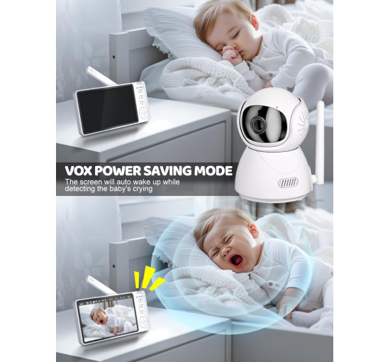 Відеоняня OBVHNUA ABM570 з 5-дюймовий HD-дисплей з камерою та нічним баченням, білий (my-20070)