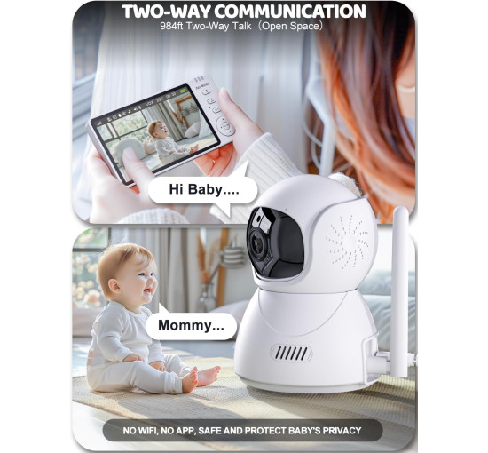 Відеоняня OBVHNUA ABM570 з 5-дюймовий HD-дисплей з камерою та нічним баченням, білий (my-20070)