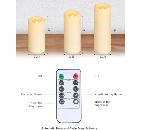 12 світлодіодних свічок Enido E12 з пультом керування та таймером, слонова кістка (my-21077)
