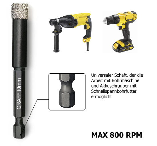 Алмазні свердла GRAFF 10 мм для керамограніту та порцеляни (my-21154)
